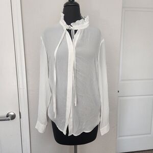 The Kooples White Ruffle Tie Blouse